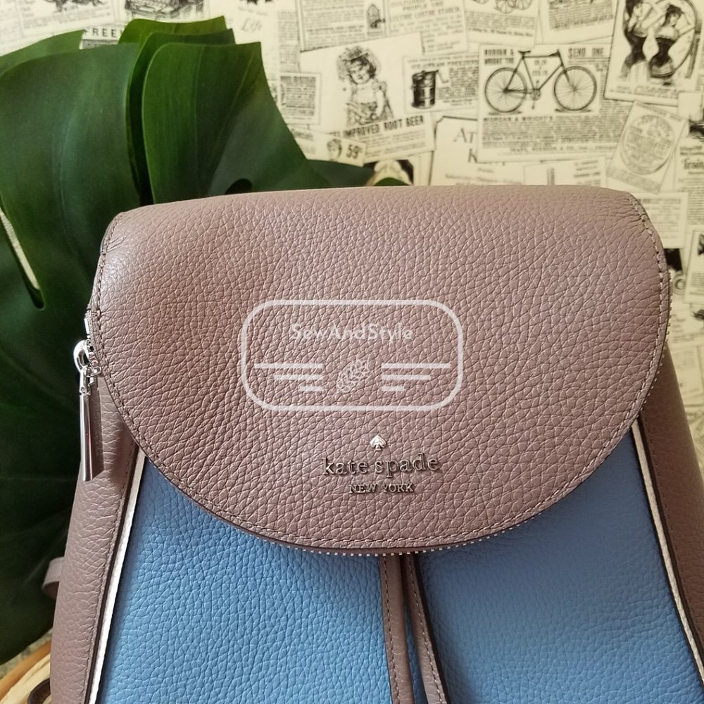Kate Spade NWT Baltic Sea Blue Tan Leila Backpack - Picture 3 of 11